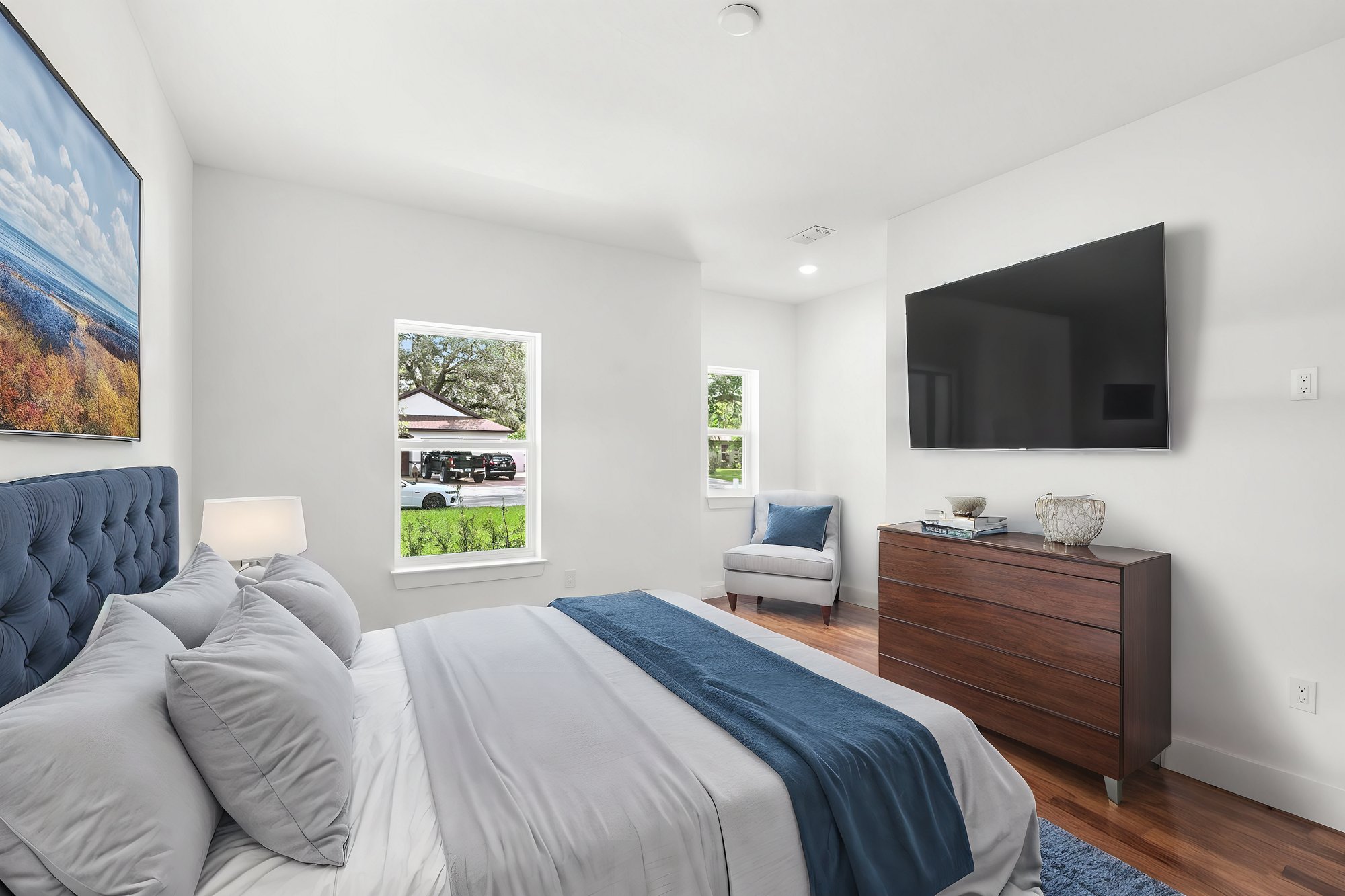bedroom with bed and windows
